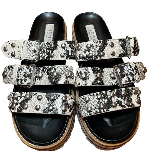 Steven by‎ Steve Madden Cala Sandals Black White Snakeskin Platform Size 7 - Picture 4 of 9
